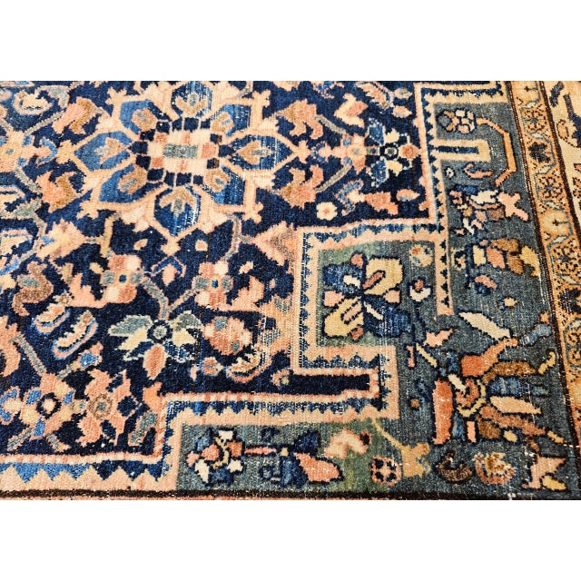 Vintage Persian Malayer Area Rug, Hand-Knotted Wool, Geometric Pattern, 5x7, Navy & Ivory For Sale In Chicago - Image 6 of 18