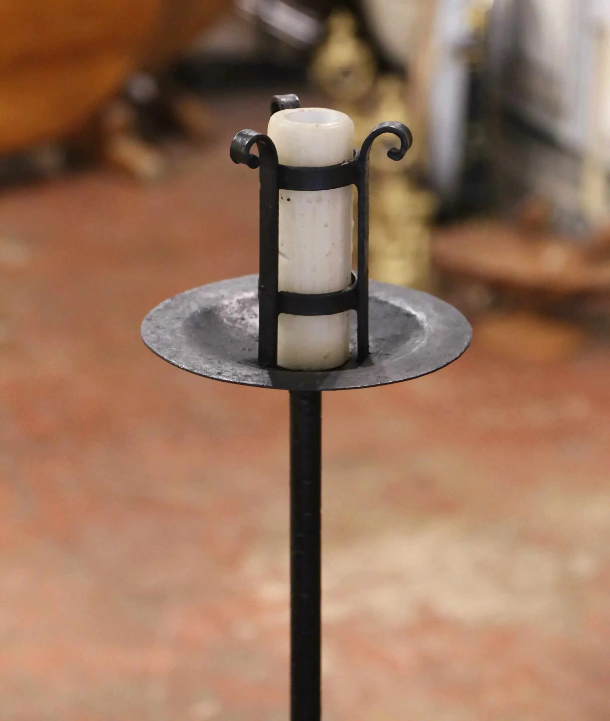 18th Century French Gothic Forged Wrought Iron Candle Holder