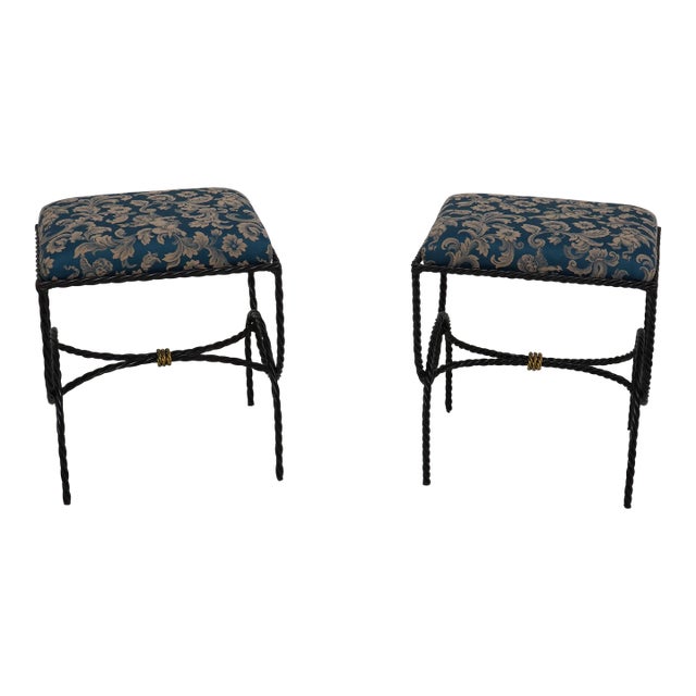 Pair Rope Twist Iron Newly Upholstered Benches For Sale