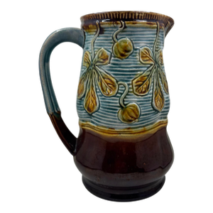 Vintage 1930’s French Majolica Pitcher /Jug With Golden Leaf Design