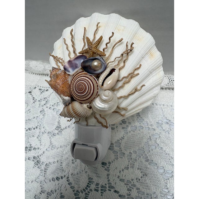 Natural Adorned Seashell Night Life With Natural Shells, Pearl, Sea Glass and Starfish Accents For Sale - Image 4 of 8