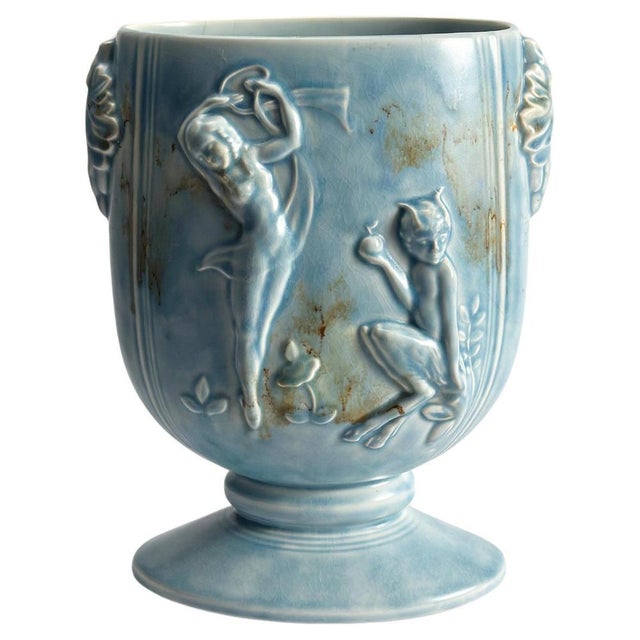Art Deco Blue Vase with Pan and Nymph Relief from Beswick, 1930s For Sale - Image 12 of 12