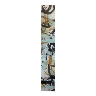 Christiane Corcelle "Whispers of the Forest 5" Mixed Media on Canvas, Tall Narrow Abstract Painting in Sage, Aqua and Black, 2024 For Sale