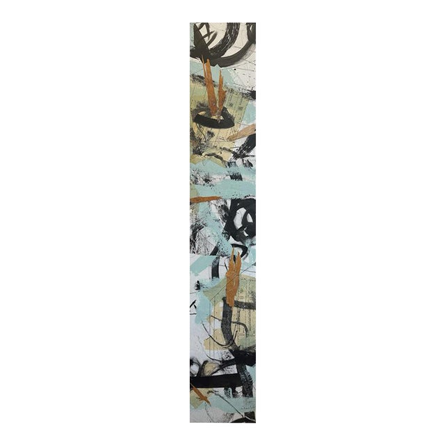 Christiane Corcelle "Whispers of the Forest 5" Mixed Media on Canvas, Tall Narrow Abstract Painting in Sage, Aqua and Black, 2024 For Sale