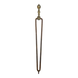 Antique 18th Century Wrought Iron Turned Brass English Fireplace Tongs Tool 11 For Sale