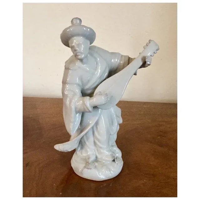Continental Blanc De Chine White Porcelain Malabar Figure of a Chinese Musician or Mandarin