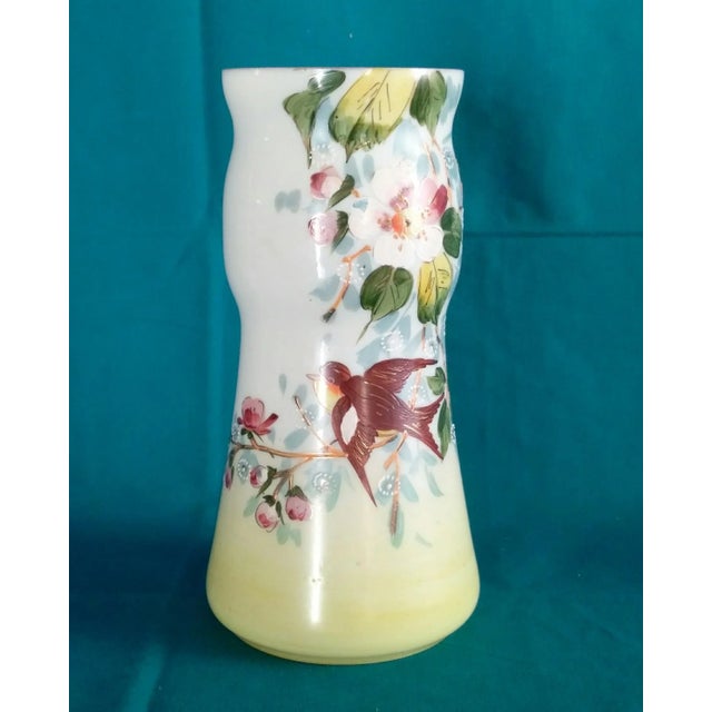 1890s Extra Large Austrian Hand Painted Cased Glass Bird Vase Signed "Austria" For Sale In Palm Springs - Image 6 of 6