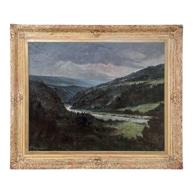 Antique Framed Oil Painting on Canvas of Ardennes Landscape by Rene Toussaint (1902-1971) For Sale