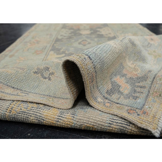 Modern Turkish Oushak Runner Rug Muted Blue & Beige Handwoven Wool Rug 2'9" X 8'10" For Sale - Image 3 of 9