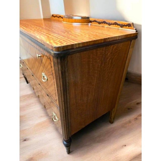Transitional Stunning Antique Chevron & Burl Marquetry Inlaid Commode Chest of Drawers For Sale - Image 3 of 12