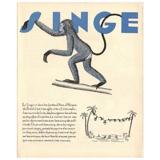 1930s French Art Deco Monkey Giclée Print For Sale