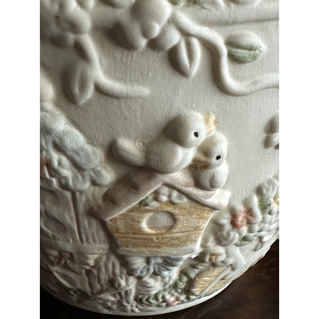 Vintage Late 1900s Large Ceramic Ivory Colored Floral & Birds Potpourri Diffuser Ginger Jar For Sale - Image 9 of 12