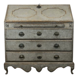 Antique Swedish Secretary in Brass and Pine For Sale