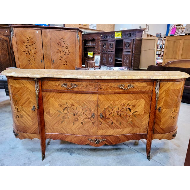 Stunning French Rosewood & Inlay Buffet W/ Marble Top | Chairish