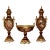 French Style Burgundy Porcelain Garniture Set With Two Covered Vases and Central Jardinière – Gold Leaf & Bronze For Sale