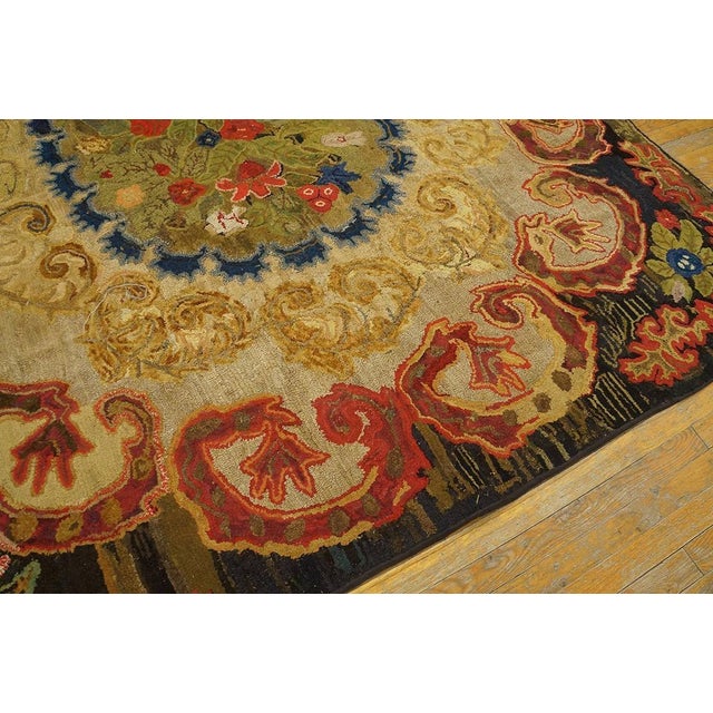 Textile A Gray Background & Brown Border Color With Distinctive Folk Art Style Antique American Hooked Rug For Sale - Image 7 of 10