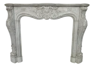 19th Century Napoleon III Louis XV Fireplace in White Carrara Marble