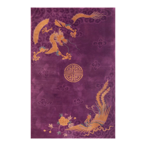1920s Purple Traditional Dragon Shou Symbols Wool Antique Chinese Art Deco Rug