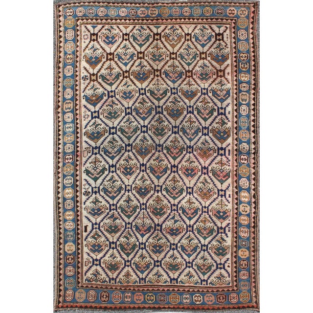 Ivory Antique Karabagh Rug With All-Over Sub-Geometric Design For Sale - Image 8 of 8