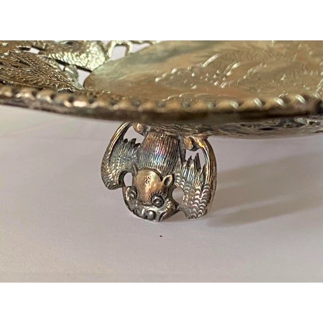 Chinese Late 19th Century Wang Hing Chinese Sterling Silver Reticulated Dish With Dragon and Bat Motifs For Sale - Image 3 of 8