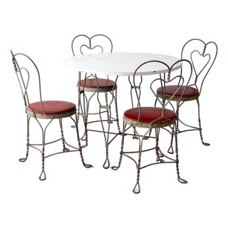 Vintage 1960s Simpson Bosworth Heart Back Ice Cream Parlor Dinette Set For Sale