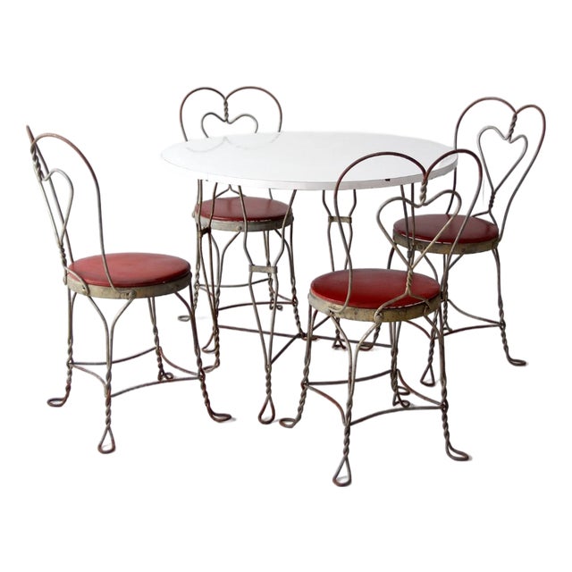 Vintage 1960s Simpson Bosworth Heart Back Ice Cream Parlor Dinette Set For Sale