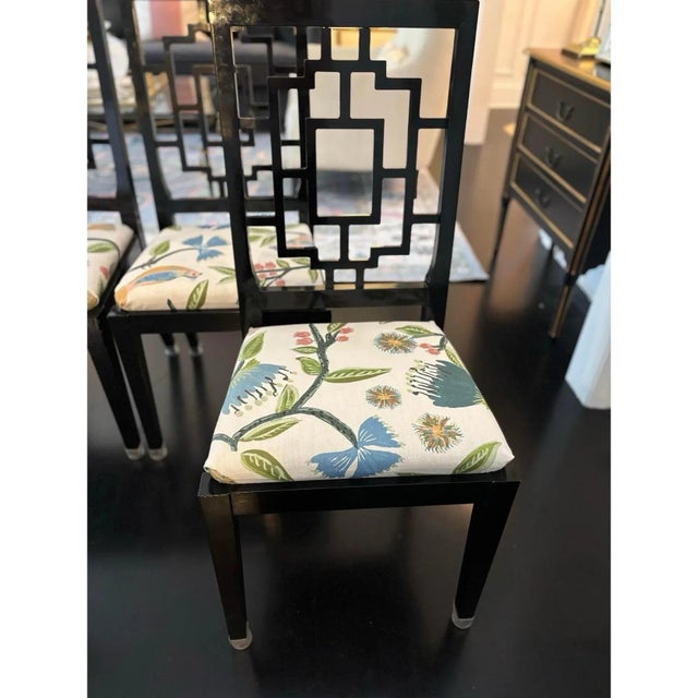 Black Black Lacquered Fretwork Dining Chairs Attributed to Jean Claude Mahey for Roche Bobois - Set of 4 For Sale - Image 8 of 12