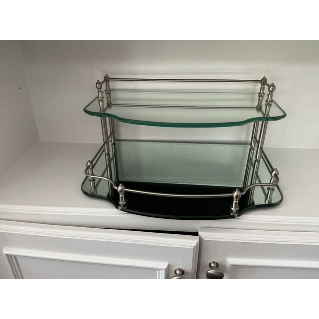 Glass 1980s Two Tiered Mirror and Chrome Vanity Tray Table For Sale - Image 7 of 7