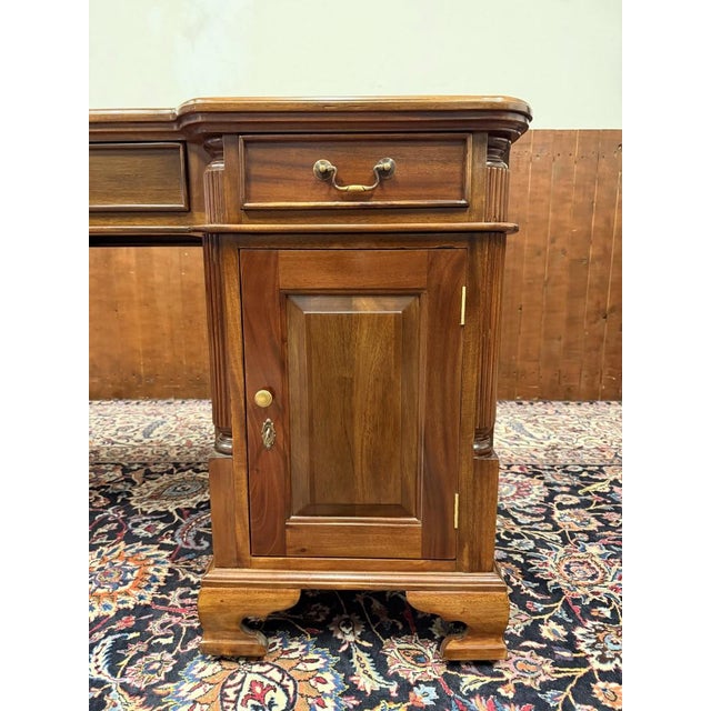 English Partner Desk with Green Leather Top For Sale - Image 11 of 18