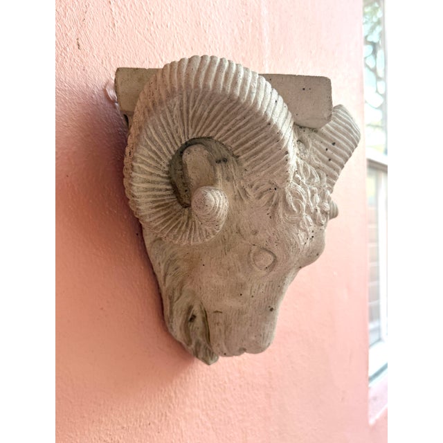 Early 20th Century Vintage Cast Stone Rams Head Wall Brackets For Sale - Image 5 of 11