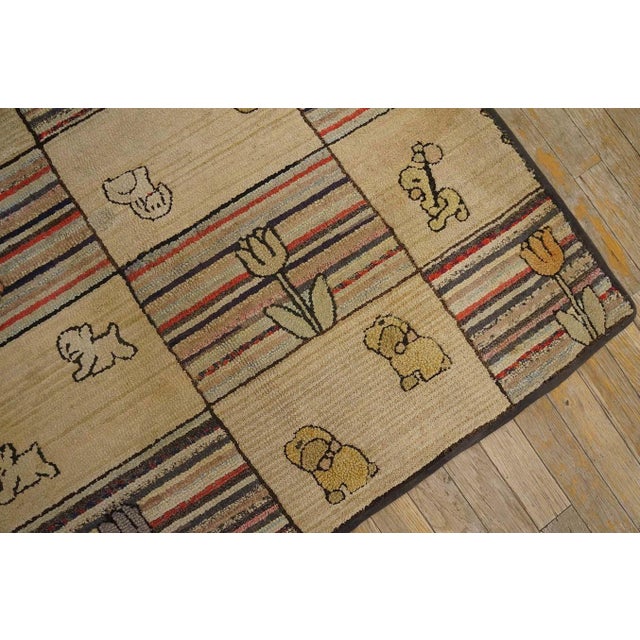 Beige 1920s Tan Beige Animalia Folk Art Antique American Hooked Rug 3' 0" X 4' 0" Handknotted Wool Carpet For Sale - Image 8 of 11