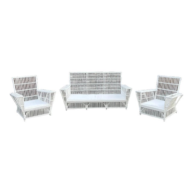 Vintage Stick Wicker Sofa & 2 Chairs For Sale