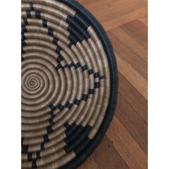 African African Hand-Made Round Basket, 14 In. Diameter, Natural and Black For Sale - Image 3 of 6