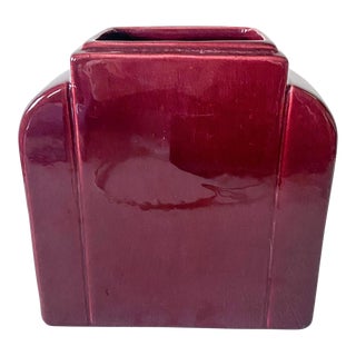 1980s Burgundy Maroon Art Deco Style Ceramic Vase For Sale