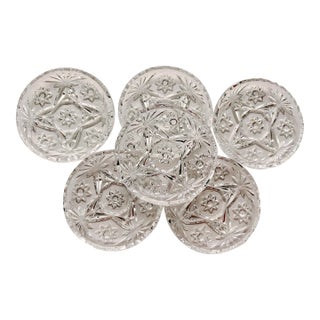 Vintage Mid-Century Modern Anchor Hocking Clear Press Cut Glass Coasters - Set of 6 For Sale