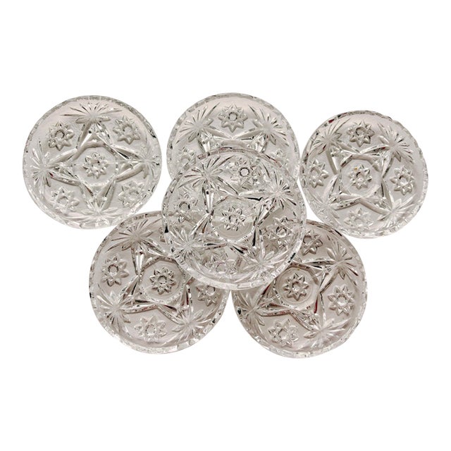 Vintage Mid-Century Modern Anchor Hocking Clear Press Cut Glass Coasters - Set of 6 For Sale