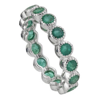 Certified 2.3 Ct Natural Emerald Milgrain Eternity Wedding / Anniversary Band Ring - Size 8.5 For Sale
