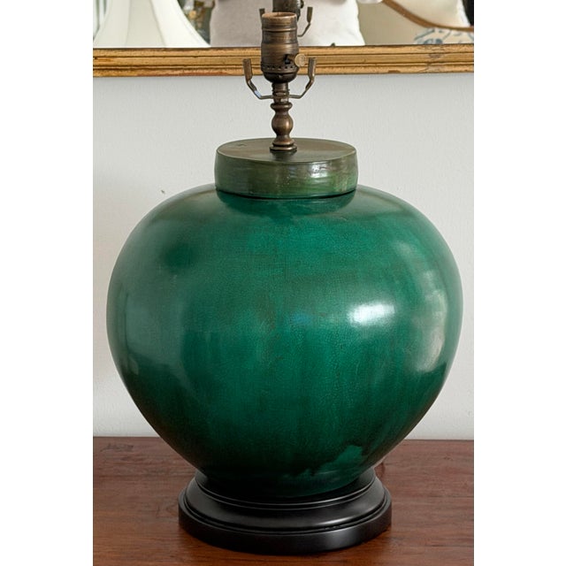 Monumental Chinese Emerald Green Porcelain Vase Table Lamp For Sale - Image 10 of 11