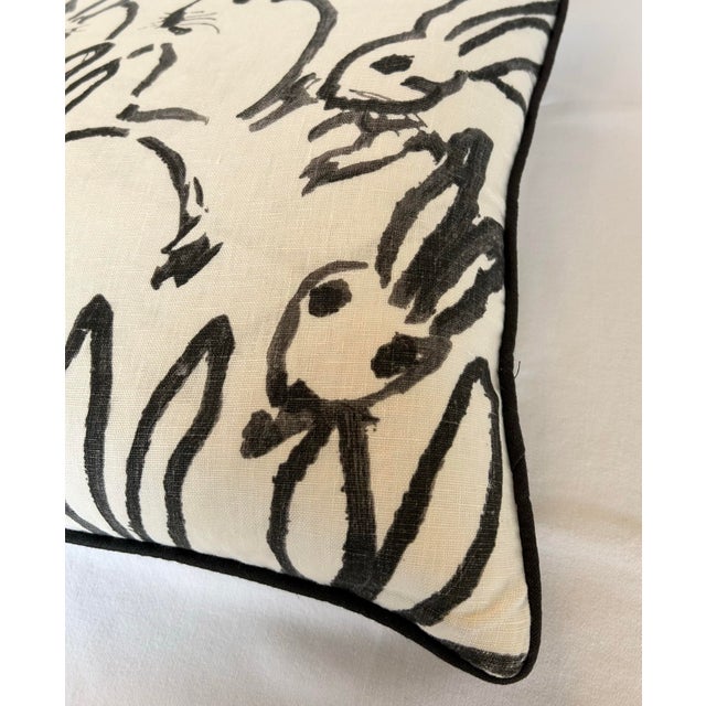 Textile Black and White Hunt Slonem Bunny Hutch 20" Pillow by Lee Jofa For Sale - Image 7 of 7