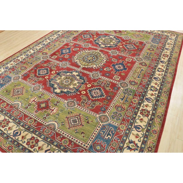 Farmhouse Kazak Rug 9′ X 11’11” Red Wool Tribal Hand-Knotted Oriental Carpet For Sale - Image 3 of 15
