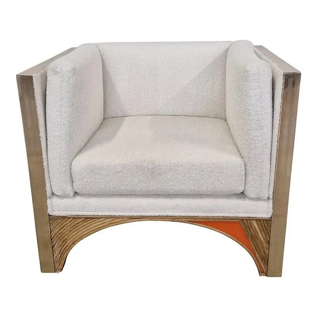 Bamboo and glass armchair. Sitting with white cooked wool cushions. White wool padding. Dimensions (LXPXH) 85 × 71.5 × 70...