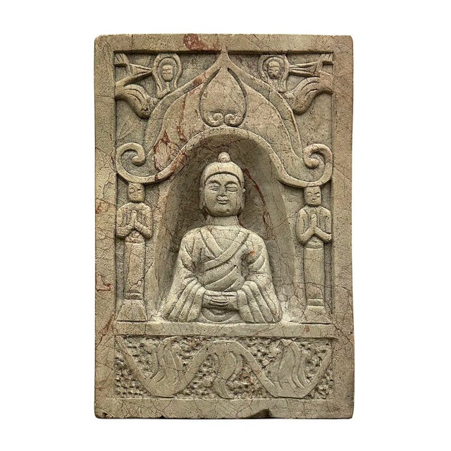 Antique Chinese Stone Temple Wall Sculpture/Buddha Wall Plaque For Sale - Image 9 of 9