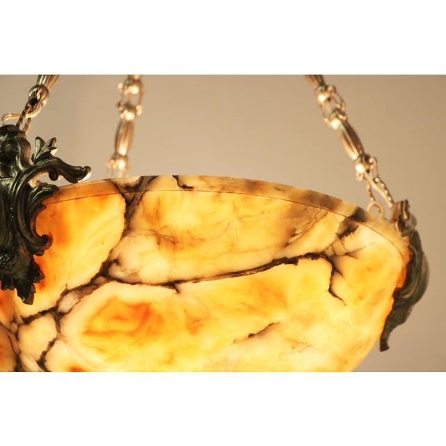 Black Neo Classical Alabaster Pendant Light, 1880 For Sale - Image 8 of 15