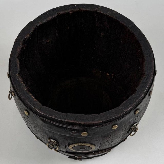 Metal 19th Century English Oak Barrel Planter with Brass Banding For Sale - Image 7 of 9
