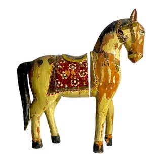 Late 19th–Early 20th Century Indian Polychrome Carved Wood Horse For Sale