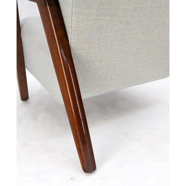 Gray Pair New Linen Upholstery Heavy Solid Maple Frames American Lounge Chairs Mint! For Sale - Image 8 of 14