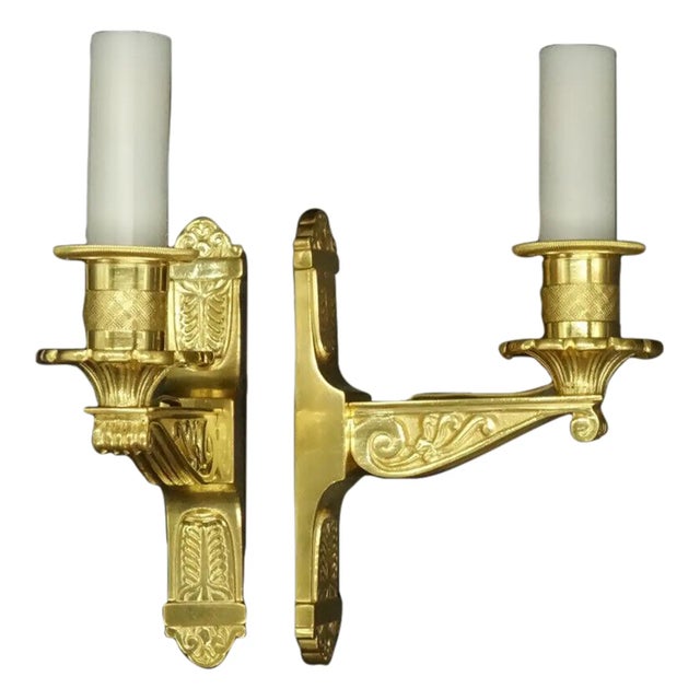 1950's French Empire Style Small Gold Bronze Signed Documented Wall Sconces by Maison Bagues a - Pair For Sale In Miami - Image 6 of 12