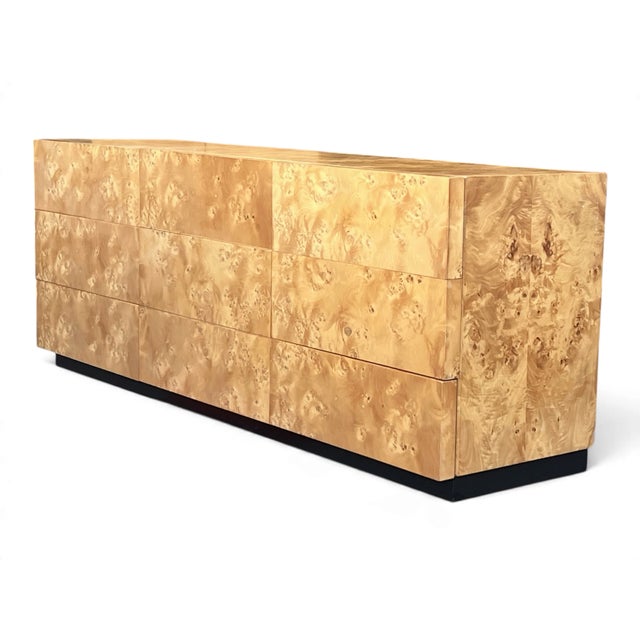Brown Vintage 1970s Hollywood Regency Burl Wood Eight-Drawer Dresser With Black Base For Sale - Image 8 of 13
