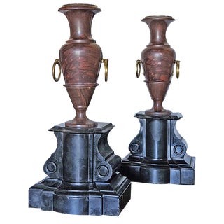 Antique Vases in Marble Cherry and Black Marble, Set of 2 For Sale