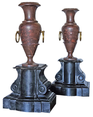 Antique Vases in Marble Cherry and Black Marble, Set of 2
